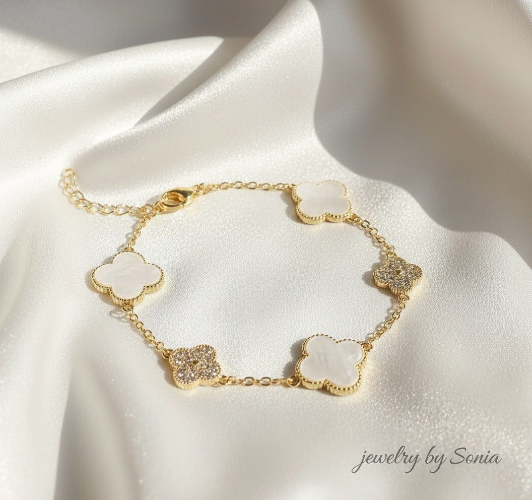 Bracelet trèfles rose en Alliage doré