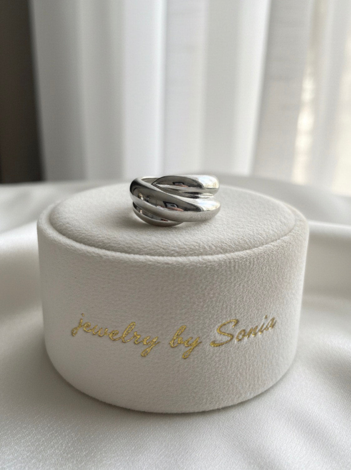 Bague double anneau bombé argentée