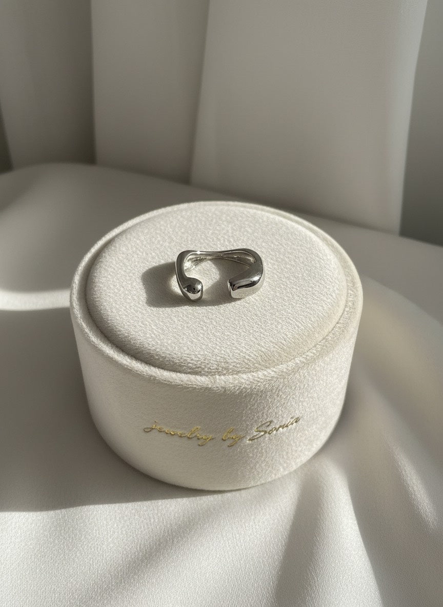 Bague Ouverte Sculpturale Argentée