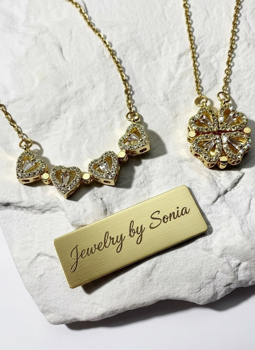 ollier Pendentif Trèfle Ouvrant à Strass avec 4 Cœurs