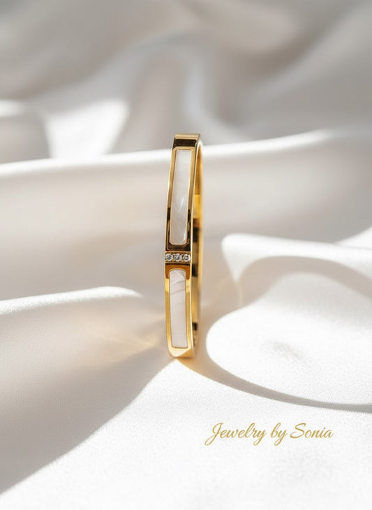 Bracelet Manchette Effet Marbre avec Strass – Acier Inoxydable