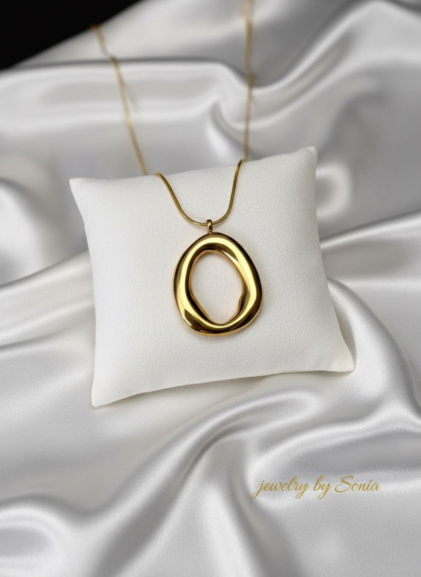 Collier avec Pendentif Rond Géométrique  Acier inoxydable