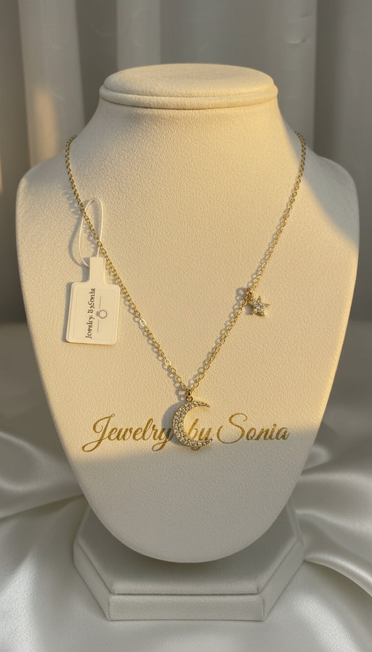 Collier Lune & Étoile avec Strass Brillants