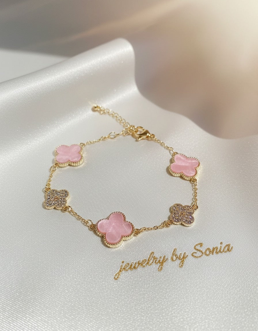Bracelet trèfles rose en Alliage doré