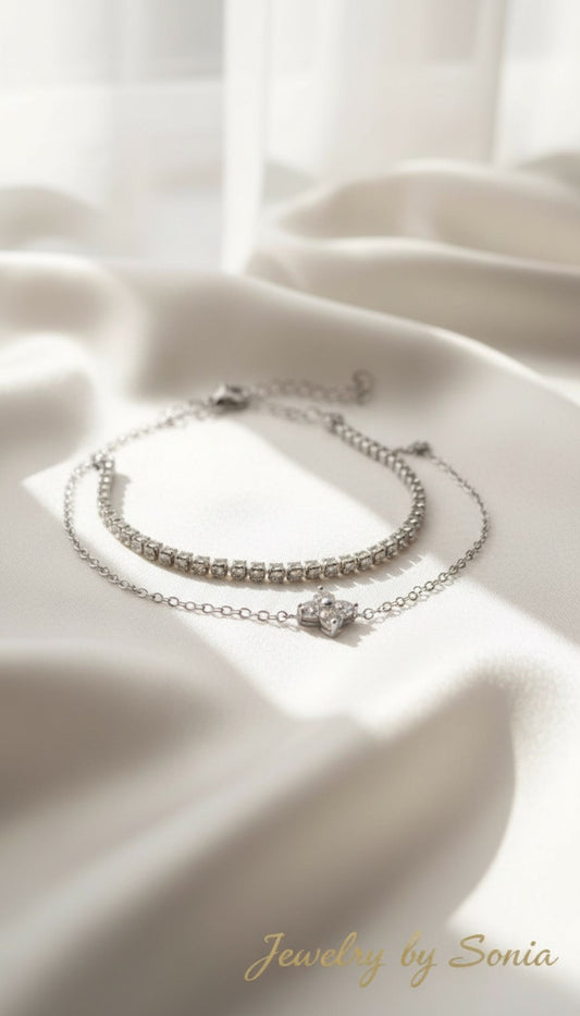 Lot bracelets tennis strass argentés