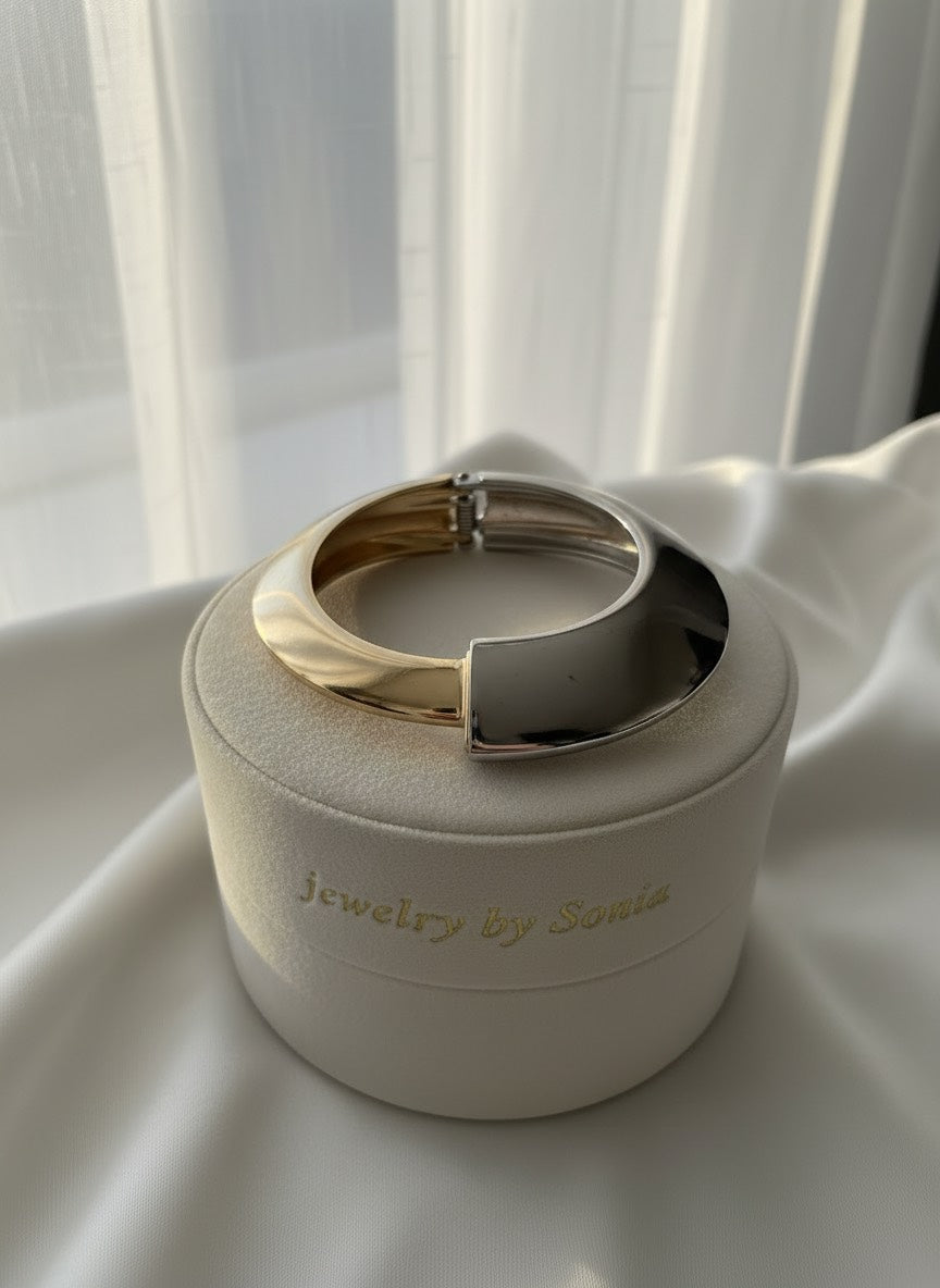 Bracelet manchette bi-ton doré/argenté