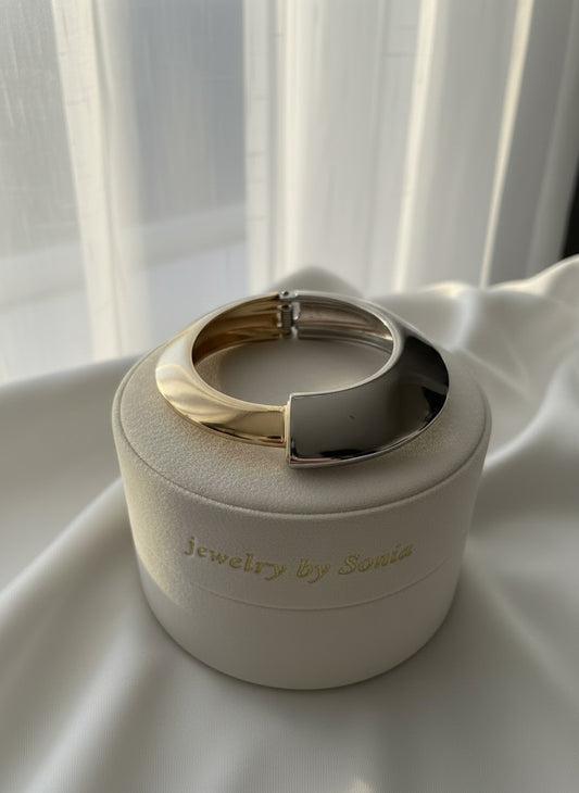 Bracelet manchette bi-ton doré/argenté