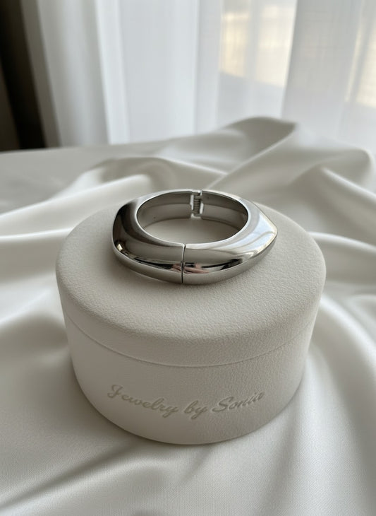 Bracelet manchette géométrique argenté