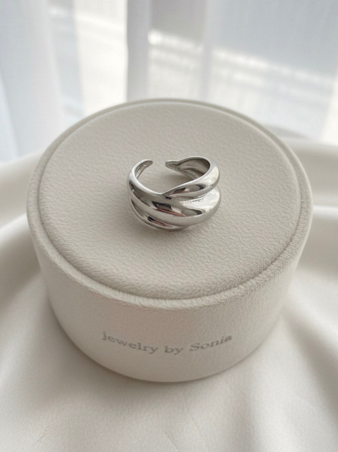 Bague double anneau bombé argentée